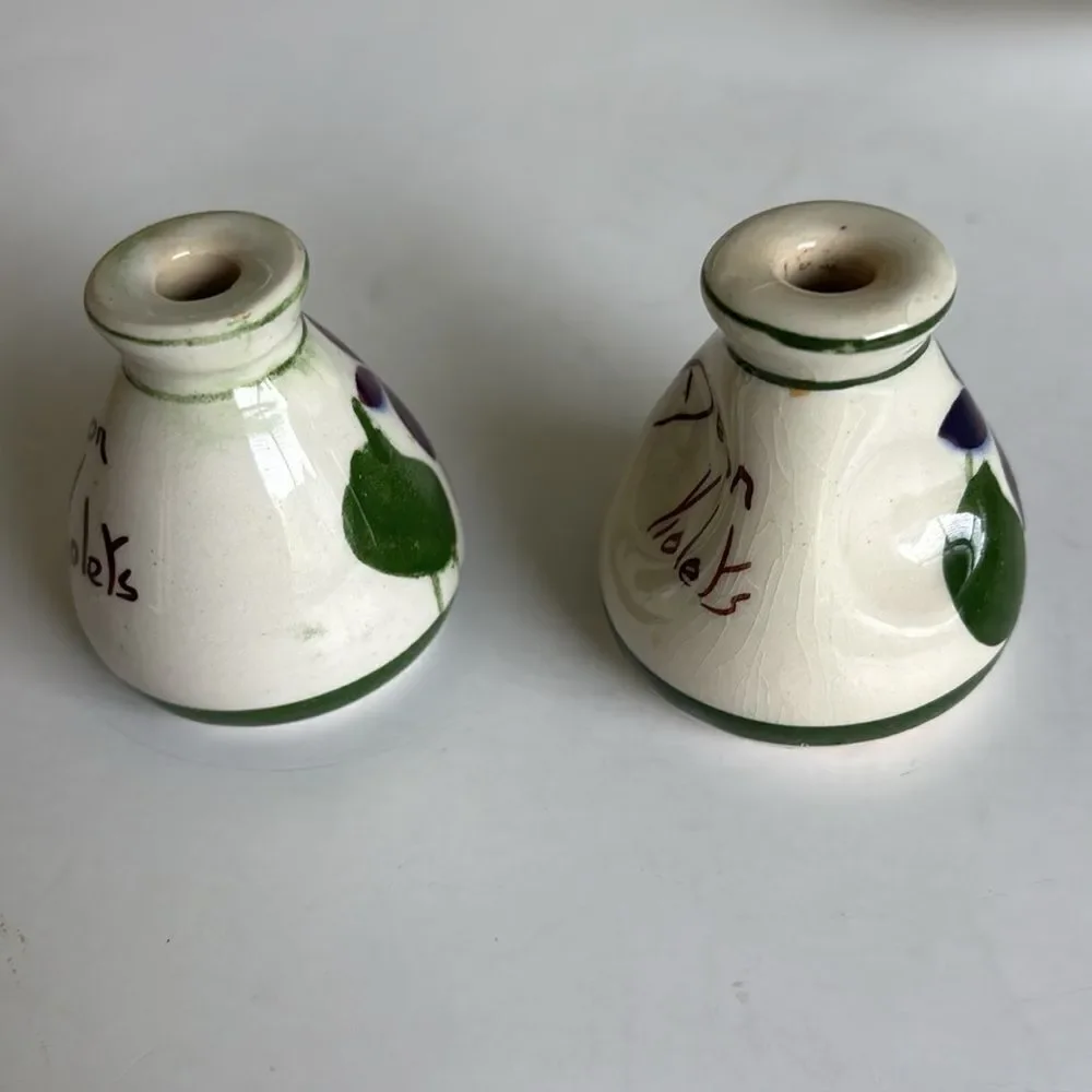 Set of 2 Vintage Devon Violets Miniature Vase Scent Bottle Vase Pottery Britain